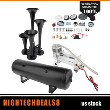 Trumpet 4 Train Horn Kit For Truck Car Semi Loud System Air Compressor 200psi