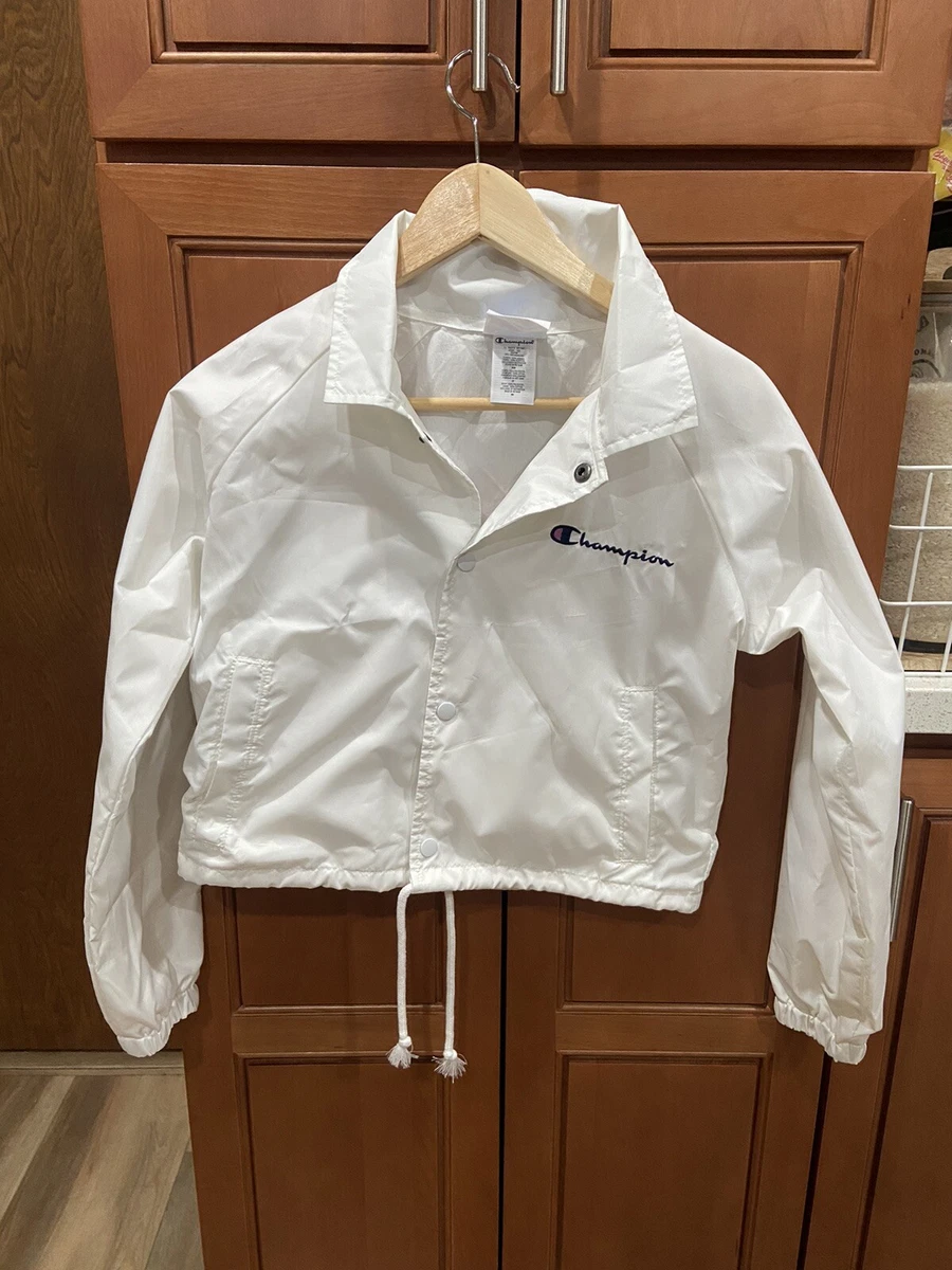 Champion Snap Up Crop Jacket Women's XS White Double Sided Windbreaker