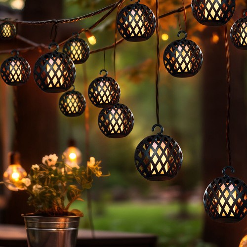 Lichterkette Solarleuchte Außenlampe 8x LED Kugel Balkonleuchte Flammeneffekt - Bild 6 von 12