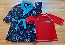 Boys Star Wars Half Sleeve Rash Guard Swim Shirt UPF50  Bathrobe SMALL SET