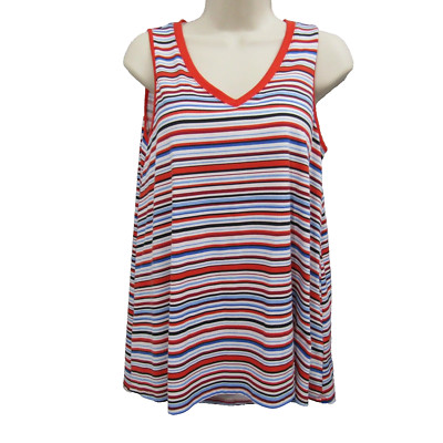 Lularoe Womens X Small Red Top Shirt Blouse Sleeveless Striped Flowy Ladies