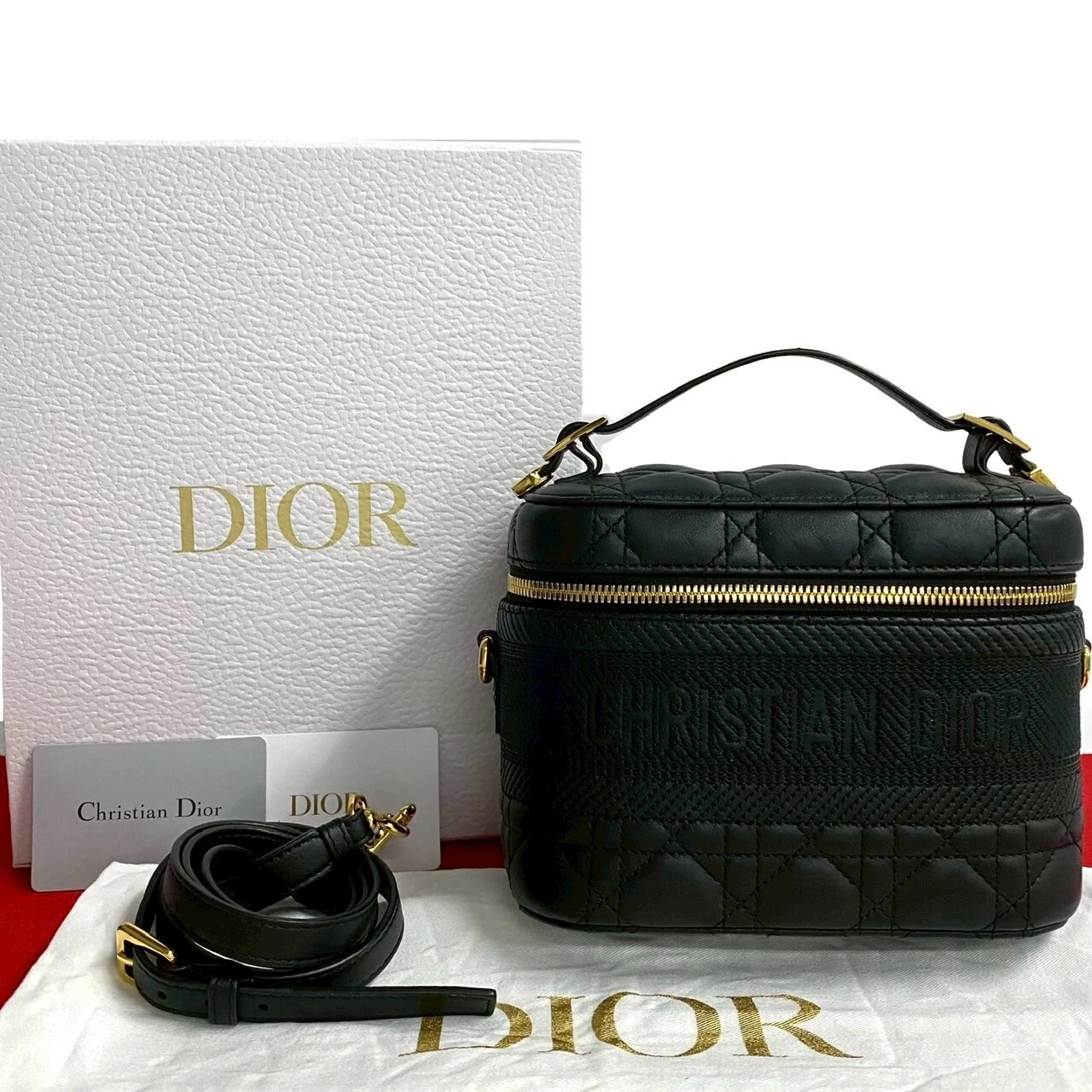 Christian Dior Sac de voyage Vanity Bag Canage sac à bandoulière cuir noir 72100