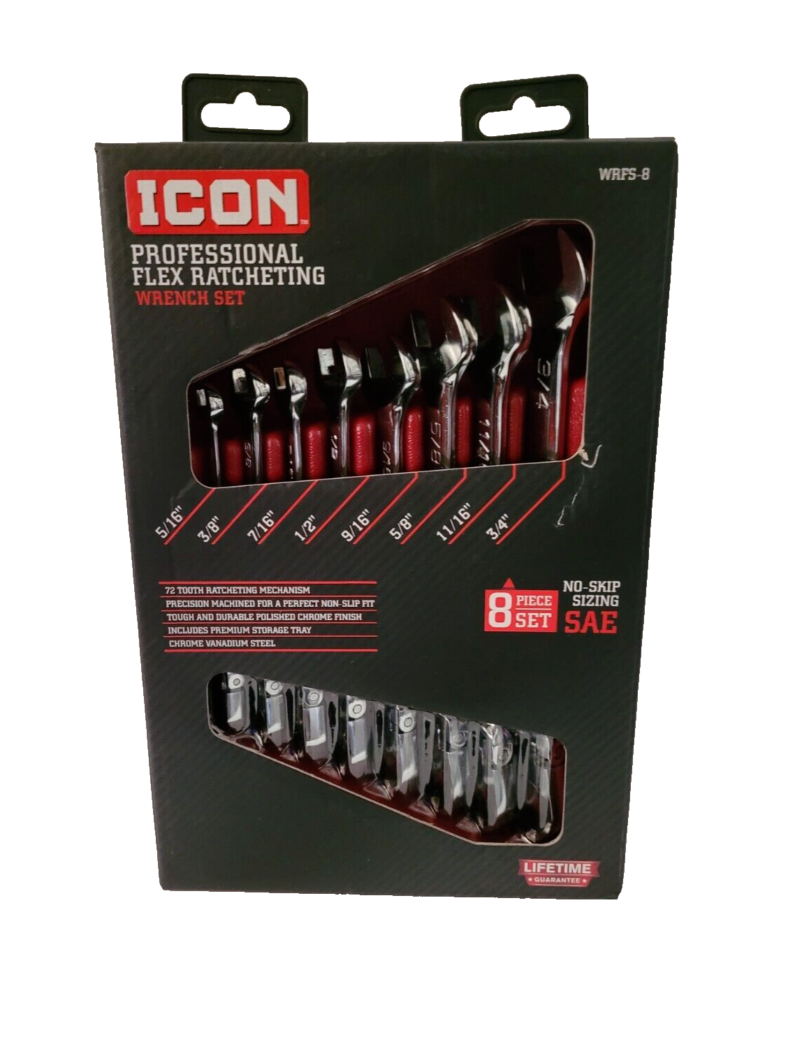 Icon WRFS8 Proessional Flex Ratcheting Wrench Set 8Piece NEW