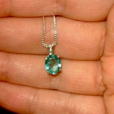 PARAIBA APATITE PENDANT NECKLACE BRIGHT TURQUOISE  9x7MM EARTHMINED GEM & CHAIN