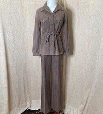 1970  s Vintage Leisure Suit Women  s Brown Faux Suede Polyester Campus Casuals