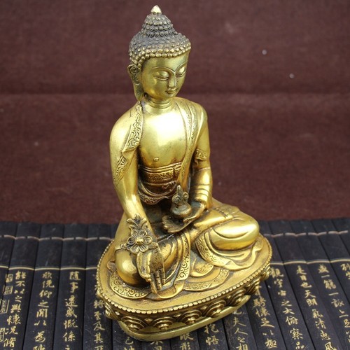 8,3 Zoll große tibetische tibetische Messing Medizin Buddha Statue Wohndekoration - Bild 2 von 5