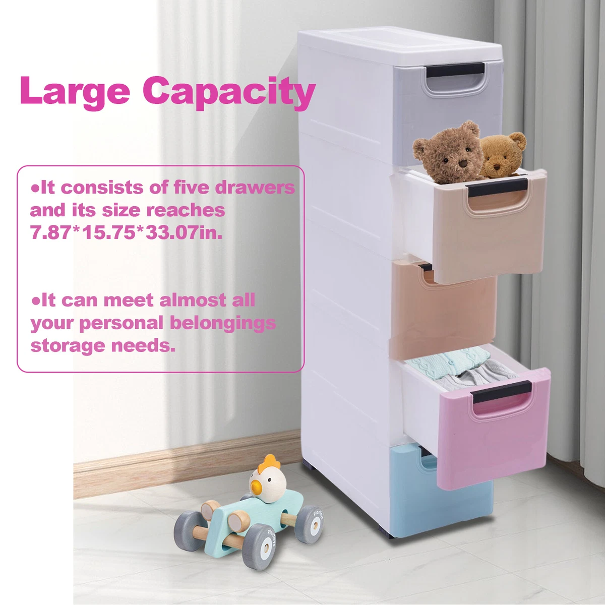 Stackable Clothes Storage Box Heavy Duty Plastic Storage Cabinet w/5  Drawers