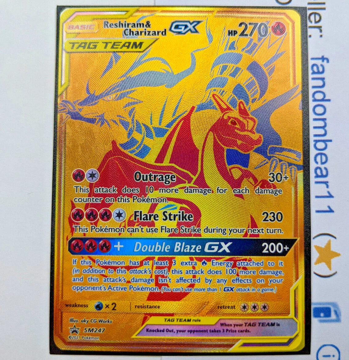 Reshiram & Charizard GX - SM247 Gold Full Art Ultra Rare Promo