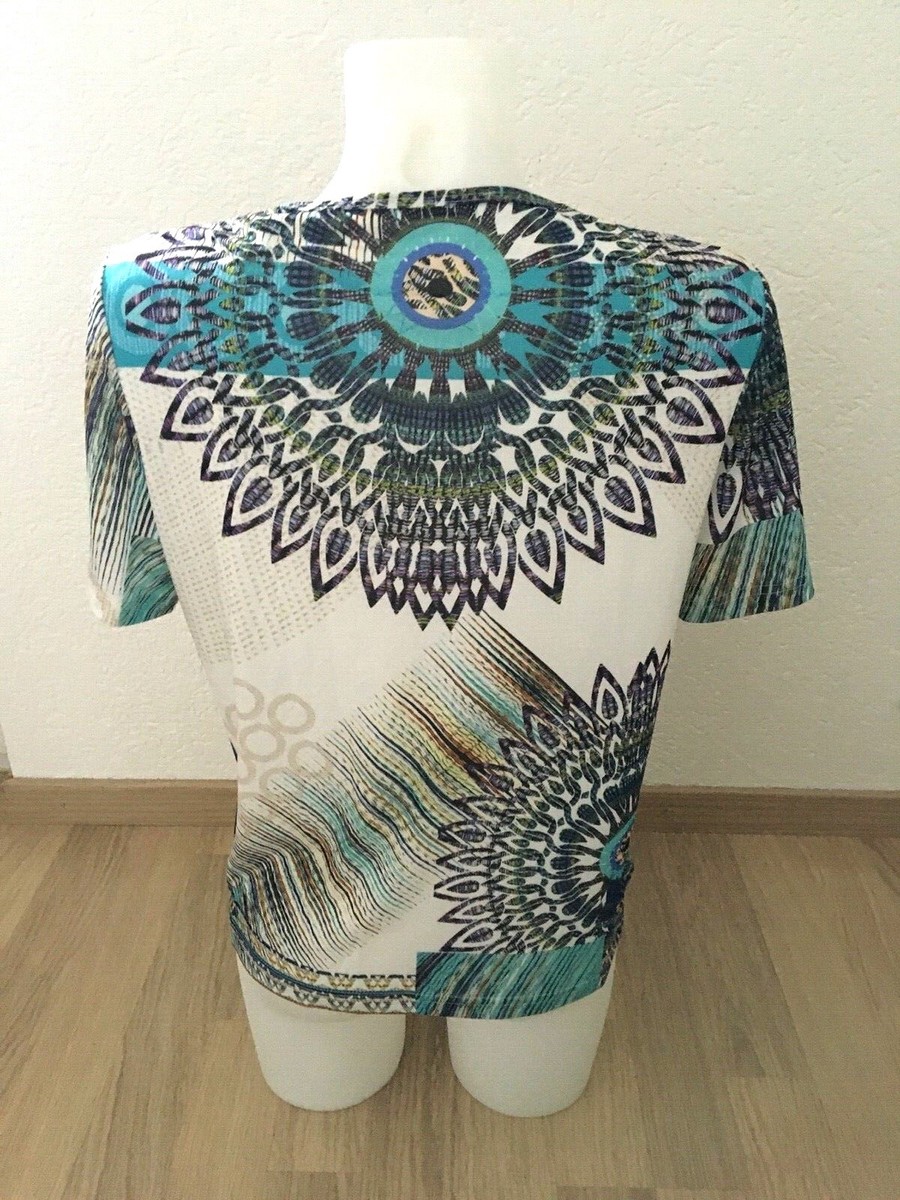 T-shirt Vintage CHRISTINE LAURE Femme Taille 3 - Manches Courtes, Multicolore Bleu Blanc, Occasion Très Bon état