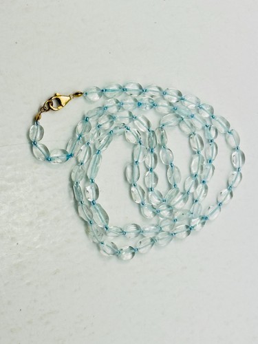 Vintage Handcrafted OOAK Light Blue Fluorite Necklace 30" 7x12mm Oval Bead - Picture 4 of 5