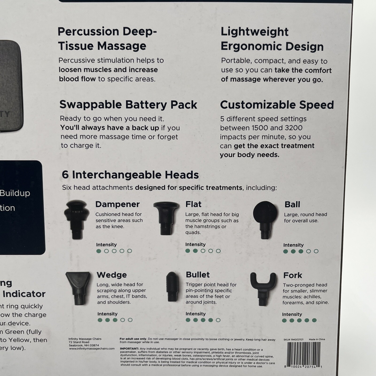 Infinity PR Pro Endurance Percussion Massage Gun Device 45W W/ 6 Heads