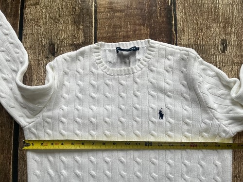 RALPH LAUREN CREWNECK CABLE KNIT SWEATER WHITE GIRLS SIZE XL EXCELLENT - Picture 9 of 11
