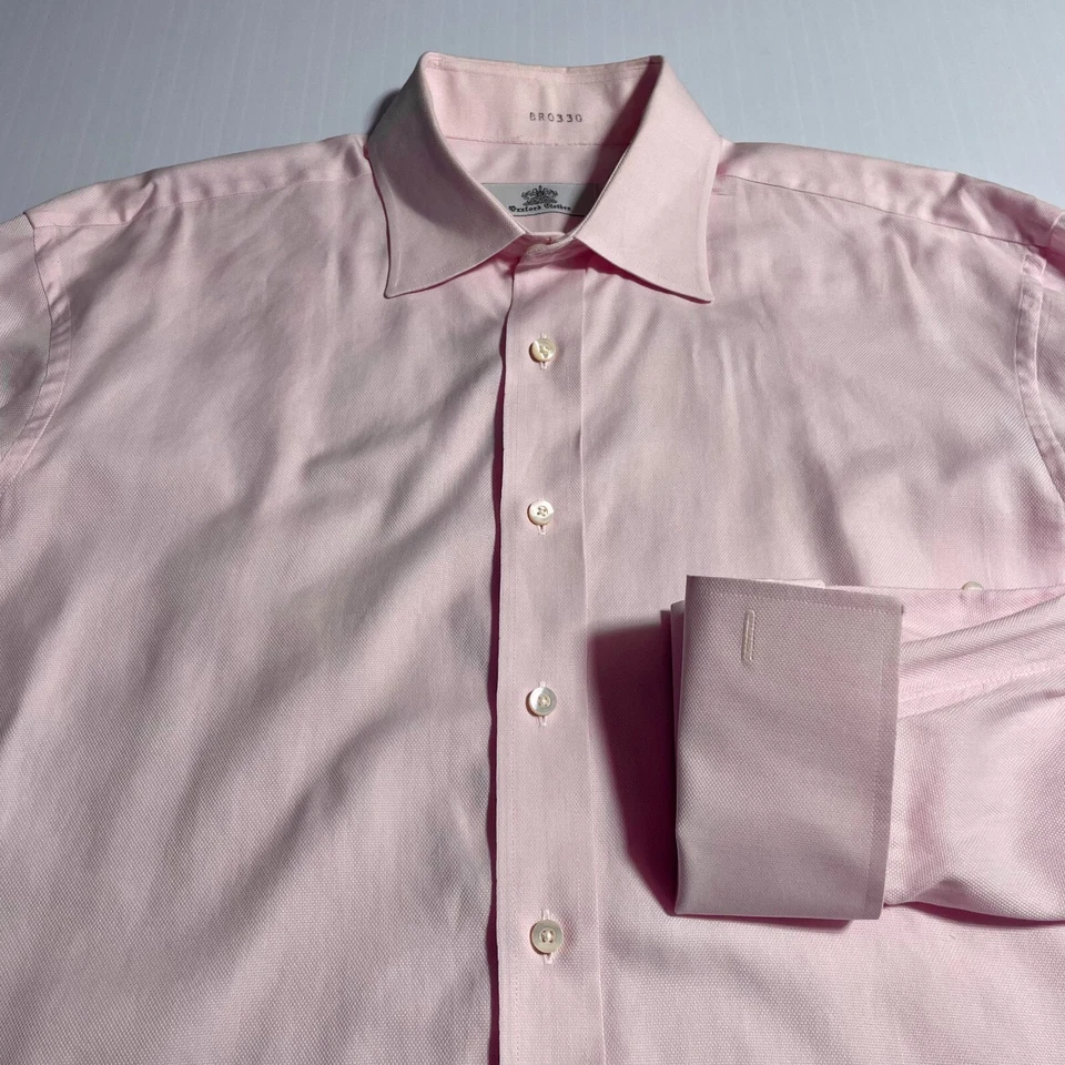 Camisa Oxford Oxxford Rosa Pinpoint Puño Francés Cuello Extendido Personalizada Delgada 16.5 Foto 3 de 4