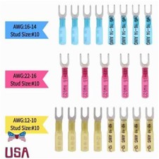 AWG22-10 Heat Shrink Fork Crimp Connectors Electrical Wire Terminals 10 Stud