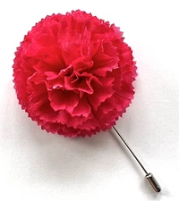 2" Bright Hot Pink Carnation Silk Flower Stick Lapel Pin Men's Women's