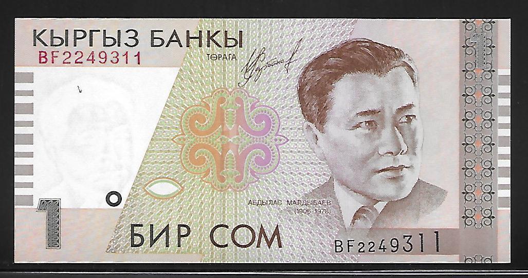 Kyrgyzstan P-15 1 Som 1999 Unc