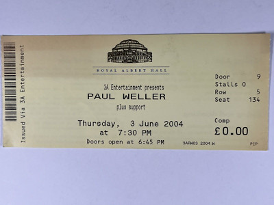 Paul Weller Concert Ticket Original Royal Albert Hall Tuesday 3rd June 2004 *