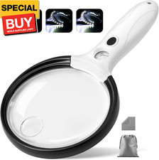 Large Magnifying Glass with Light, 10X 25X 45X Handheld Illuminated Magnifier wi