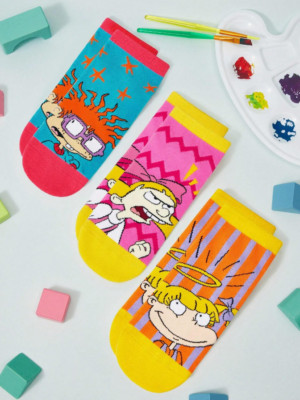 Nickelodeon Hey Arnold Licensed Rugrats Women's Cartoon Ankle Socks - Pack of 3
