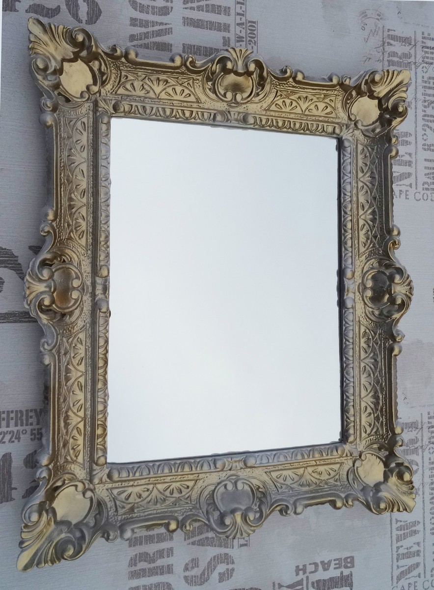 WANDSPIEGEL 56x46 SCHWARZ ANTIK BAROCK REPRO BADSPIEGEL FLURSPIEGEL