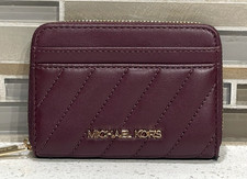 MICHAEL KORS JET SET TRAVEL MEDIUM ZIP AROUND CARD CASE WALLET MERLOT BURGUNDY