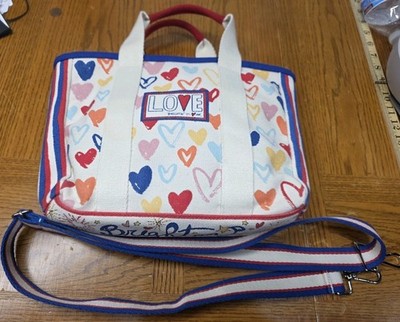 Brighton Love Hearts Canvas Tote Bag Sparkle and Shine Red White Blue Stripe