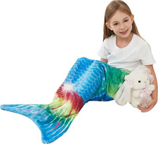 Mermaid Tail Blanket for Girls Soft Flannel Sleeping Snuggle Kids Wearable Blank