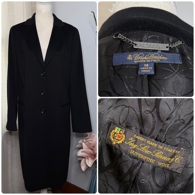 Brooks Brothers Loro Piana Wool Long Top Coat Overcoat Women's 14 Black