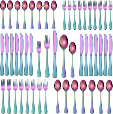 30 PCS Colorful Rainbow Silverware Flatware Set Service For 6 Knife Fork Spoon