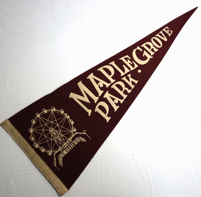 Maple Grove Park Felt Pennant 28'' Burgundy Ferris Wheel Vintage