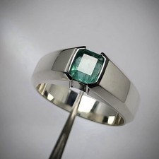Natural Green Emerald Ring, 925 Sterling Silver 2 Carats Real Emerald Ring Men