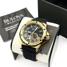 Bulova Automatic Marine Star Series A Black Dial Black Rubber Strap Watch 98A272