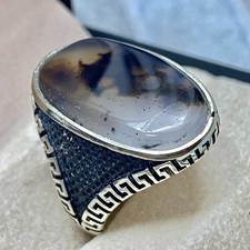 vintage 925 Silver Men's Ring natural Blue yemeni agate aqeeq               