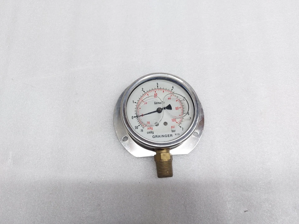 KI.1.6 PRESSURE GAUGE GRAINGER -30-100 PSI -46-7 BAR USED KI 1 6 - Image 2 of 3