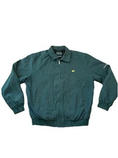 Masters Golf Jacket Mens Large Green Harrington Full Zip Augusta Logo Lined