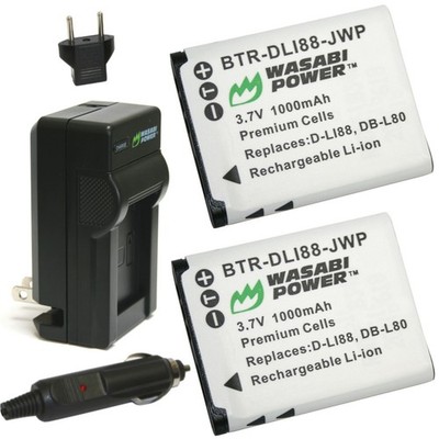 Wasabi Power Battery (2-Pack) and Charger for Sanyo DB-L80, DB-L80AU