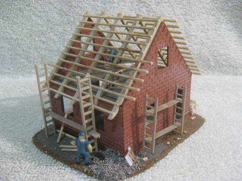 HO scale Brick House Under Construction Lightly weathered & detailed