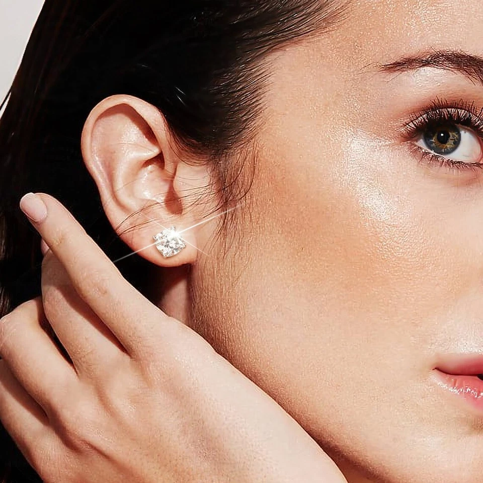 IGI Certified 8 Ct Cushion Cut Lab Grown Diamond Stud Earrings 14K Gold E-F VS - Image 4 of 4