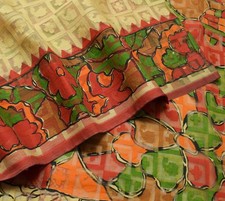 Sushila Vintage Light Brown Woven Saree 100 Pure Silk Printed Sari Craft Fabric