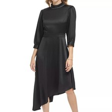 Karl Lagerfeld Paris Crystal Trim Satin Midi Dress Black Size 12 NWT