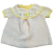 Vintage Baby Sweater Dress Girls 6 to 12 Months Yellow Soft Spun Flowers Japan