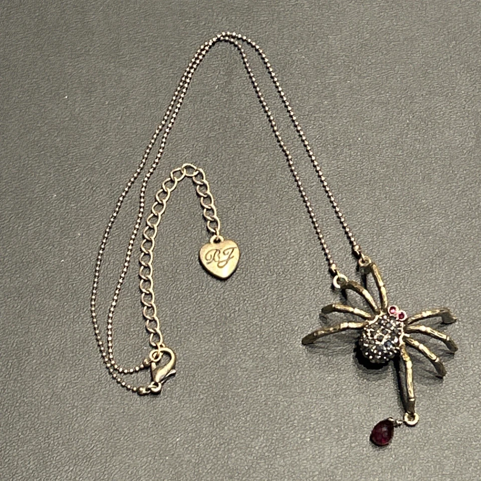 Betsey Johnson Spider Necklace Marcasite Pendant Red Crystal AWESOME Adjustable - Image 2 of 4