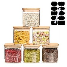 Glass Storage Jar,6 Pack 27 FL OZ Glass Food Storage Containers with Bamboo Lid