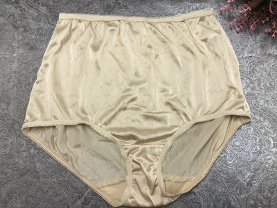 VINTAGE Style Shiny Nylon HI SISSY Granny Panty Full Cut Brief 6 NUDE Underscore