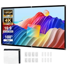 100 inch Projector Screen, 16:9 Foldable Anti-Crease Portable Projector Movie...