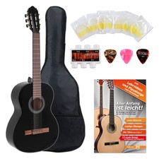 GEWA Student 4/4 Konzert Gitarre Starter Set Zubehör Gigbag 3 Plektren Schwarz