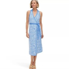 Diane Von Furstenberg Target Blue White Sea Twig Sweater Midi Wrap Dress Small