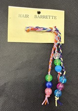 Vintage Retro 70s Braided Multi Color Hair Barrette w Dangling Beans Boho NOS