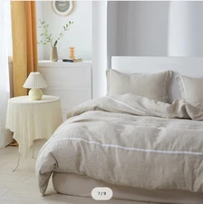 Simple & Opulence 100% Linen Flax Beige Tan Natural DUVET Cover Queen