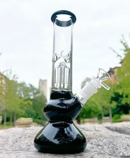 Black 10" Glass Bong Arm-Tree Filter Pyrex Smoking Beaker Water Pipe Ice Catcher